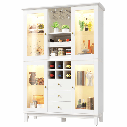 Adega 180,5 x 120 x 40 cm - iluminação LED controlada por aplicação, 3 gavetas, suporte para copos e garrafas - branco