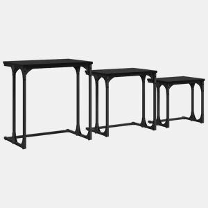 Mesa de Café Empilhável 3 pcs Carvalho preto Madeira processada