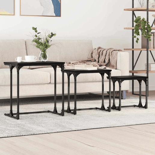 Mesa de Café Empilhável 3 pcs Carvalho preto Madeira processada Mesa de Café Empilhável 3 pcs Carvalho preto Madeira processada