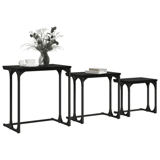 Mesa de Café Empilhável 3 pcs Carvalho preto Madeira processada Mesa de Café Empilhável 3 pcs Carvalho preto Madeira processada