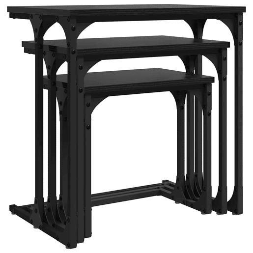 Mesa de Café Empilhável 3 pcs Carvalho preto Madeira processada Mesa de Café Empilhável 3 pcs Carvalho preto Madeira processada