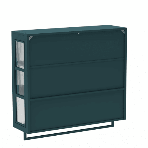 Armário de parede para casa de banho - 3 portas com arrumação aberta e oculta, porta de vidro e barra para toalhas - Verde escuro