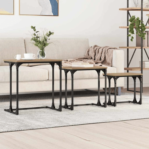 Mesa de Café Empilhável 3 pcs carvalho artisiano