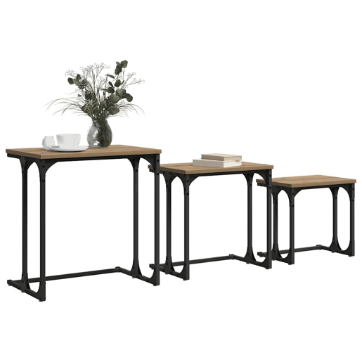 Mesa de Café Empilhável 3 pcs carvalho artisiano