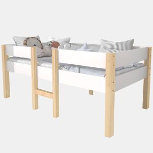 Cama alta com grades de proteção - madeira maciça de pinho - 90x200 cm - Branco