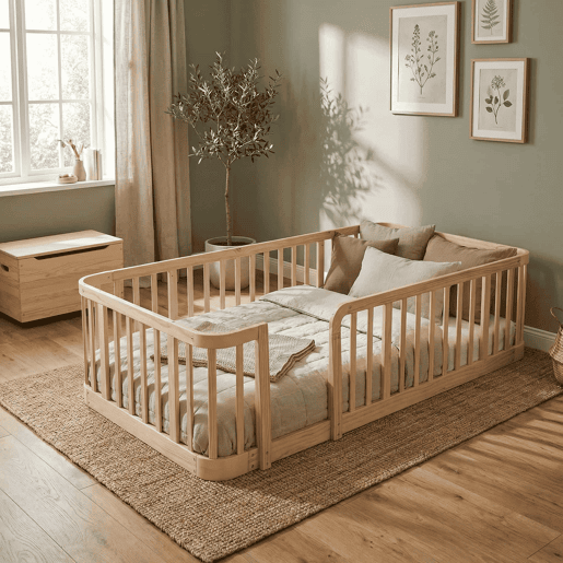 Parque infantil modular 90 x 200 cm - Espaço seguro entre barras de 7 cm, bordas arredondadas, design anti-mordidas na base, porta de segurança multifuncional para bebés e animais de estimação - Madeira natural