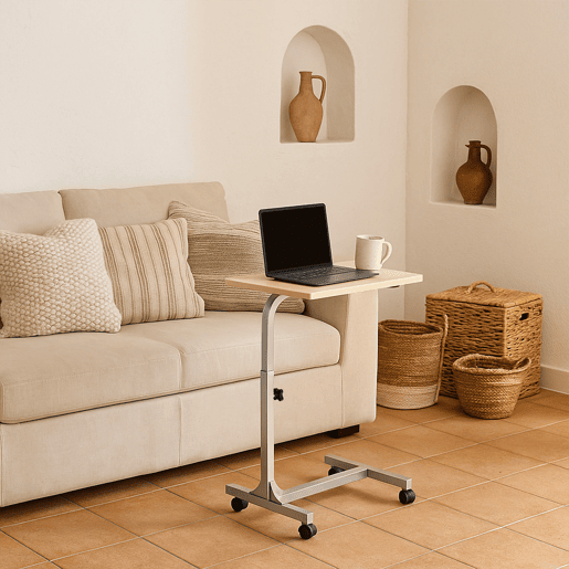 MEUBLES COSY Mesa Auxiliar Portátil com Rodas, Altura Regulável 67-79 cm, Tampo MDF Efeito Madeira, 48x37 cm, Madeira