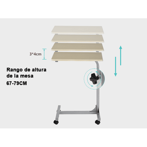 MEUBLES COSY Mesa Auxiliar Portátil com Rodas, Altura Regulável 67-79 cm, Tampo MDF Efeito Madeira, 48x37 cm, Madeira