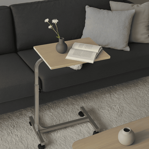 MEUBLES COSY Mesa Auxiliar Portátil com Rodas, Altura Regulável 67-79 cm, Tampo MDF Efeito Madeira, 48x37 cm, Madeira
