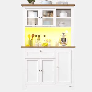 Armário de cozinha 104x40x180 cm - Com prateleiras ajustáveis, vitrina, iluminação LED - Branco