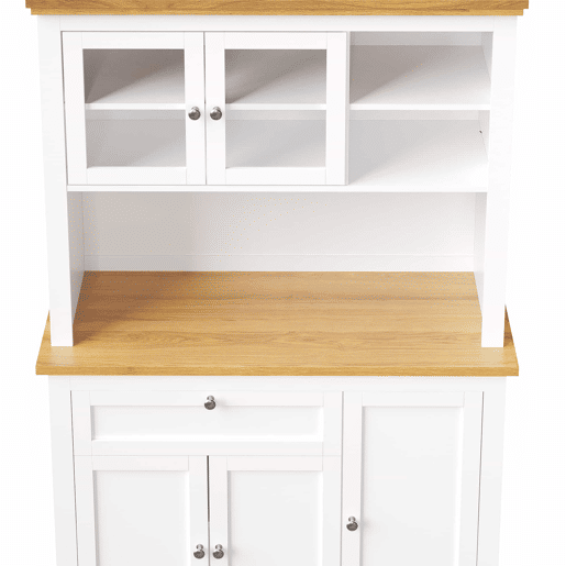 Armário de cozinha 104x40x180 cm - Com prateleiras ajustáveis, vitrina, iluminação LED - Branco