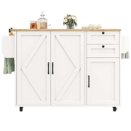 Ilha de cozinha moderna 120x40x75 - Mesa multifuncional com arrumação, carrinho de cozinha com prateleiras para lanches - Branco
