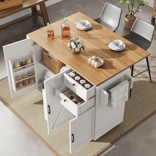 Ilha de cozinha moderna 120x40x75 - Mesa multifuncional com arrumação, carrinho de cozinha com prateleiras para lanches - Branco