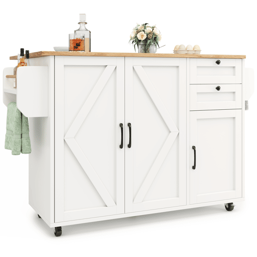 Ilha de cozinha moderna 120x40x75 - Mesa multifuncional com arrumação, carrinho de cozinha com prateleiras para lanches - Branco