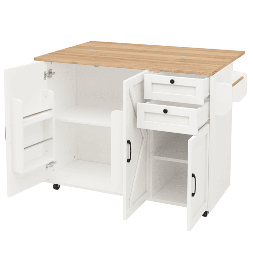 Ilha de cozinha moderna 120x40x75 - Mesa multifuncional com arrumação, carrinho de cozinha com prateleiras para lanches - Branco