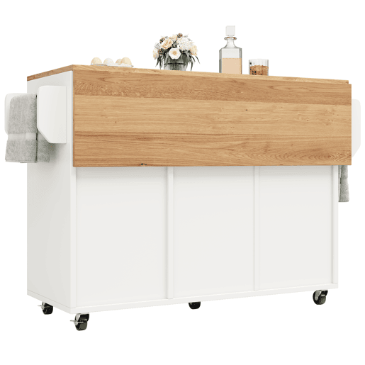 Ilha de cozinha moderna 120x40x75 - Mesa multifuncional com arrumação, carrinho de cozinha com prateleiras para lanches - Branco