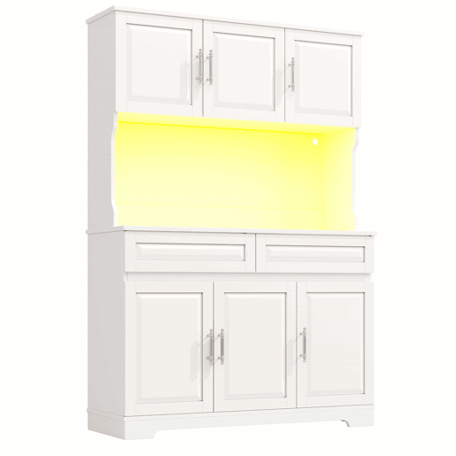 Armário de cozinha alto 108 x 40 x 180 cm - controlo por aplicação, prateleiras ajustáveis, amplo espaço de arrumação, superfície de trabalho, iluminação LED - branco
