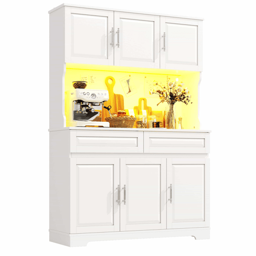 Armário de cozinha alto 108 x 40 x 180 cm - controlo por aplicação, prateleiras ajustáveis, amplo espaço de arrumação, superfície de trabalho, iluminação LED - branco