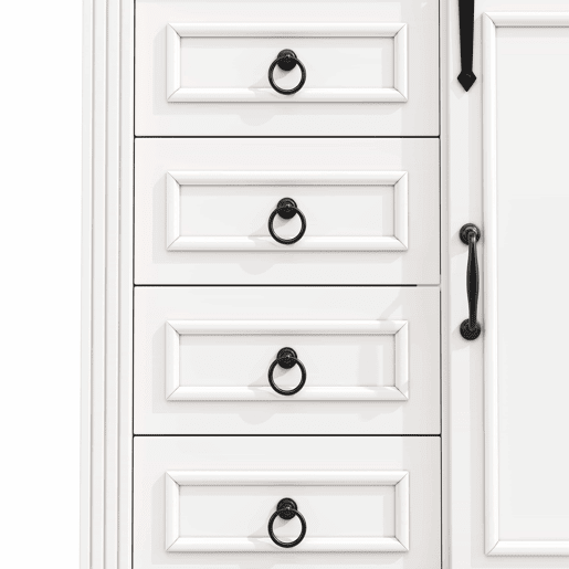Armário alto de cozinha - sistema anti-tombamento, prateleira lateral para snacks, fecho suave Soft-Close, 4 gavetas, prateleiras ajustáveis, puxador com design exclusivo - branco
