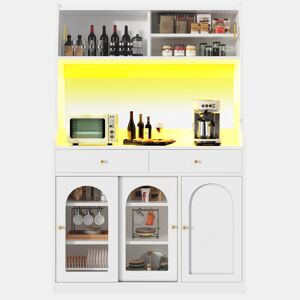 Armário de cozinha 120x40x180 cm - com prateleiras ajustáveis, 2 gavetas, iluminação LED com cores variáveis - Branco