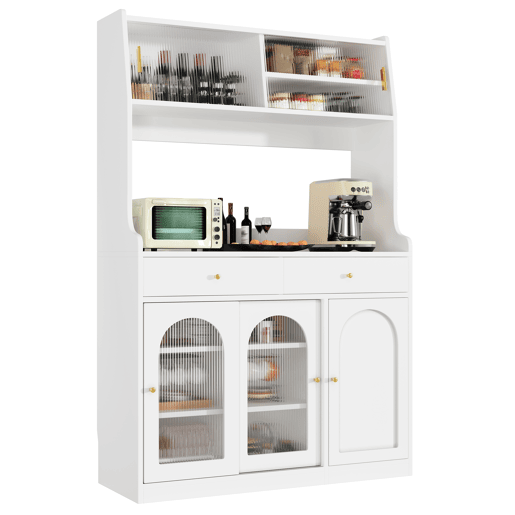 Armário de cozinha 120x40x180 cm - com prateleiras ajustáveis, 2 gavetas, iluminação LED com cores variáveis - Branco
