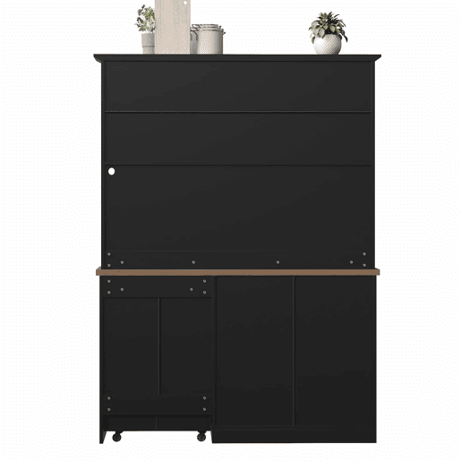 Armário de cozinha de 140 cm u2013 com gaveta extraível, iluminação LED, despensa com suporte para garrafas e copos, aparador iluminado para sala de estar e de jantar u2013 Preto