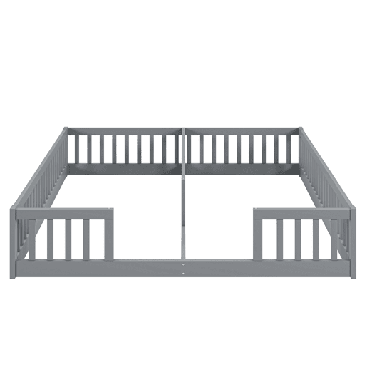 Cama de criança 2x90x200cm madeira maciça - com calhas - sem estrado - Cinzento