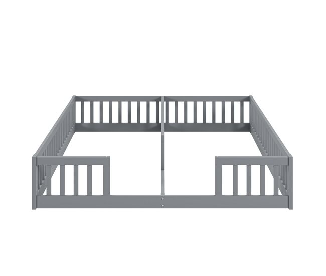 Cama infantil 2x90x200cm de madera maciza - con barandillas - sin somier - gris