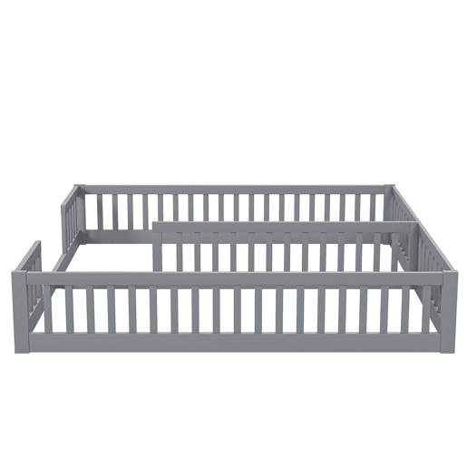 Cama de criança 2x90x200cm madeira maciça - com calhas - sem estrado - Cinzento