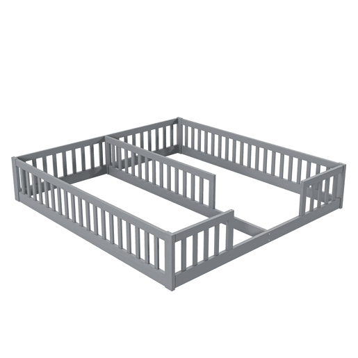 Cama de criança 2x90x200cm madeira maciça - com calhas - sem estrado - Cinzento