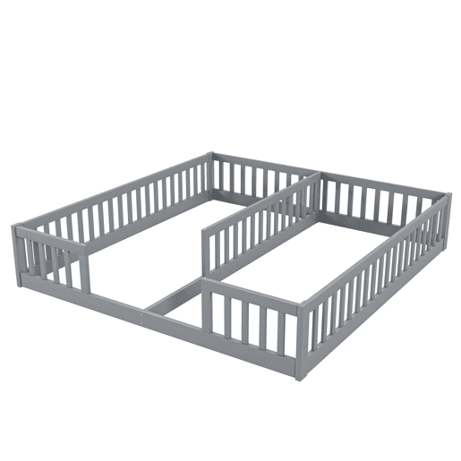 Cama de criança 2x90x200cm madeira maciça - com calhas - sem estrado - Cinzento