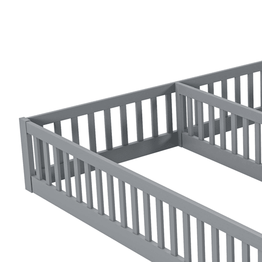 Cama de criança 2x90x200cm madeira maciça - com calhas - sem estrado - Cinzento