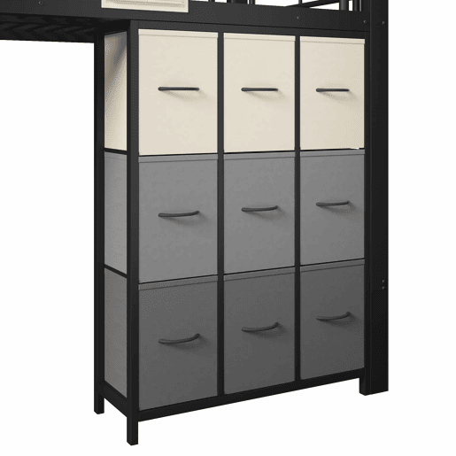 Beliche alto 90x200 cm - com gavetas, barra para roupa, grade de proteção, escada com espaço de arrumação - Preto