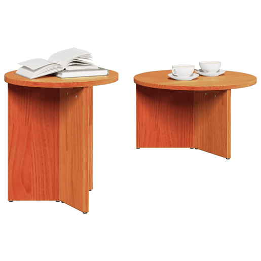 Conjunto de 2 Mesas de Centro, Mesas de Café Marrom Cera Madeira de pinho maciça Conjunto de 2 Mesas de Centro, Mesas de Café Marrom Cera Madeira de pinho maciça