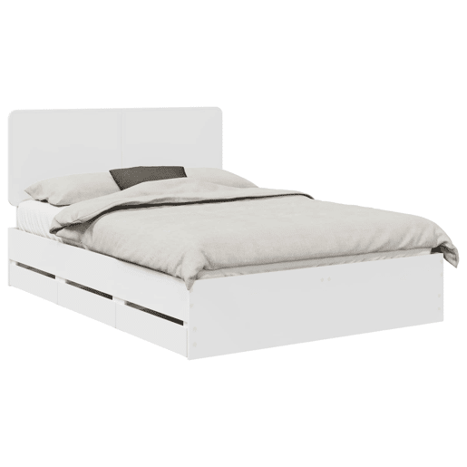 Estrutura De Cama De Casal Moderno - Branco 150 x 200 cm Madeira de Engenharia Estrutura De Cama De Casal Moderno - Branco 150 x 200 cm Madeira de Engenharia