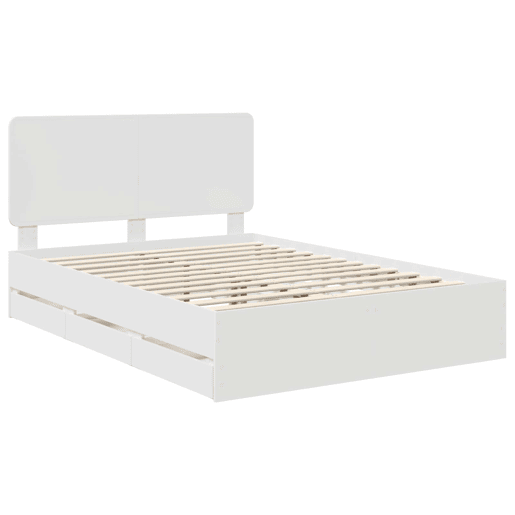 Estrutura De Cama De Casal Moderno - Branco 150 x 200 cm Madeira de Engenharia Estrutura De Cama De Casal Moderno - Branco 150 x 200 cm Madeira de Engenharia