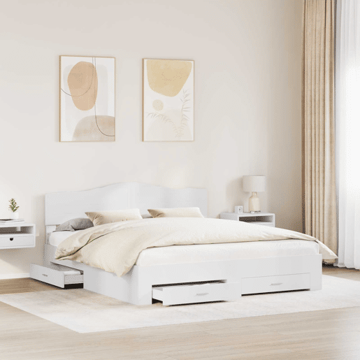 Estrutura De Cama De Casal Moderno - Branco 180 x 200 cm Madeira processada