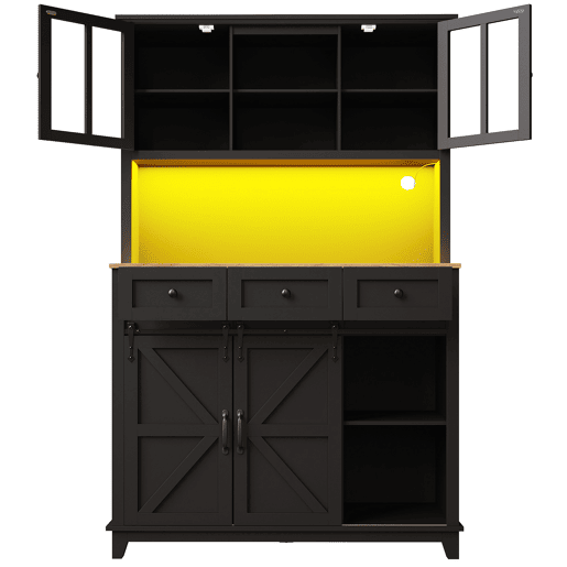 Armário de cozinha 105x38,4x180 cm - Vitrina com prateleiras ajustáveis, aparador com iluminação LED, cores de luz variáveis - Preto