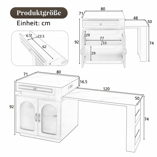 Ilha de cozinha com rodízios - mesa extensível com luz LED, barra com tomadas, multifuncional para cozinha e sala de jantar - Preto Ilha de cozinha com rodízios - mesa extensível com luz LED, barra com tomadas, multifuncional para cozinha e sala de jantar - Preto