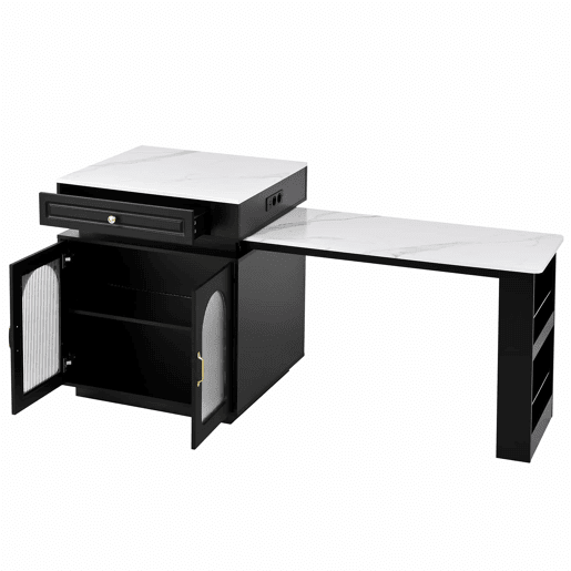 Ilha de cozinha com rodízios - mesa extensível com luz LED, barra com tomadas, multifuncional para cozinha e sala de jantar - Preto Ilha de cozinha com rodízios - mesa extensível com luz LED, barra com tomadas, multifuncional para cozinha e sala de jantar - Preto