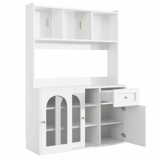 Armário de cozinha - 104x40x180 cm - com prateleiras ajustáveis, aparador, vitrine, com iluminação LED - Branco