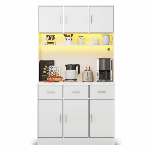 Buffet multifuncional 100x40x180 cm - com iluminação LED, controlo remoto, prateleiras ajustáveis, orifícios para cabos e tomadas - Branco