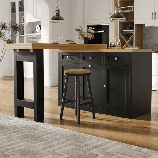 Mesa de bar extensível e dobrável com espaço de arrumação, gaveta e tabuleiro para snacks, suporte removível para cesto do lixo, design que poupa espaço para apartamentos e cozinhas pequenas - Preto