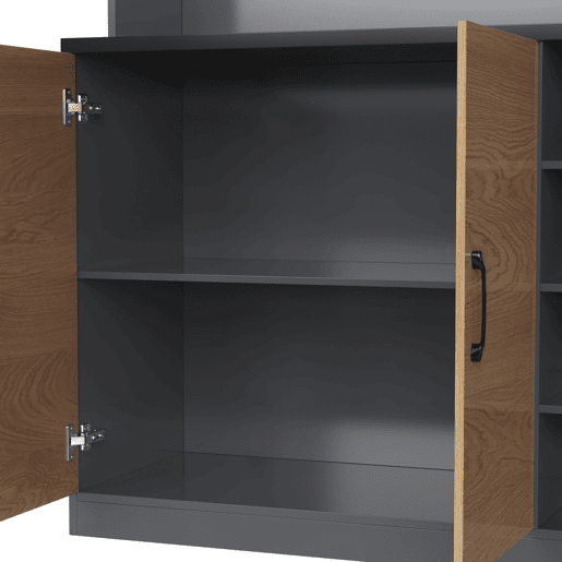 Armário de cozinha 100x47x187 cm - Buffet com iluminação ambiente LED, orifícios para cabos, prateleiras ajustáveis - Natural+Cinza