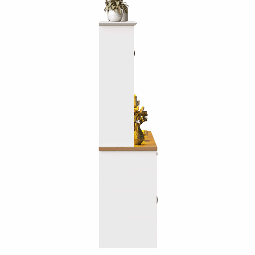 Armário de cozinha alto de 140 cm u2013 com gaveta extraível, iluminação LED, suporte para garrafas e copos de vinho, aparador para sala de estar e sala de jantar u2013 branco
