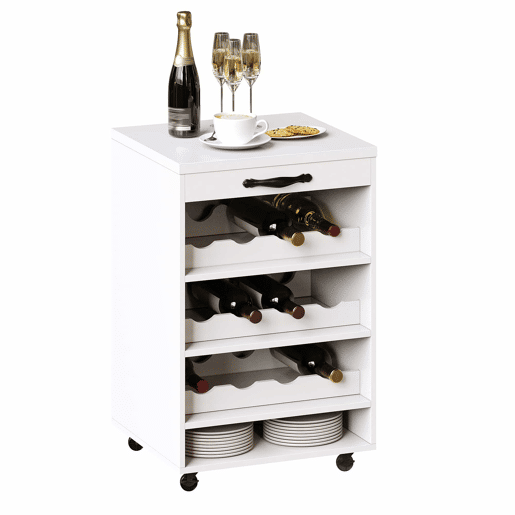 Armário de cozinha alto de 140 cm u2013 com gaveta extraível, iluminação LED, suporte para garrafas e copos de vinho, aparador para sala de estar e sala de jantar u2013 branco