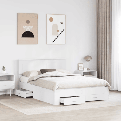 Estrutura De Cama De Casal Moderno - Branco 140 x 200 cm Madeira processada Estrutura De Cama De Casal Moderno - Branco 140 x 200 cm Madeira processada