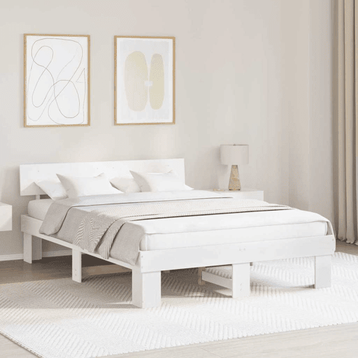 Estrutura da Cama de casal simple com cabeceira Branco 140 x 200 cm