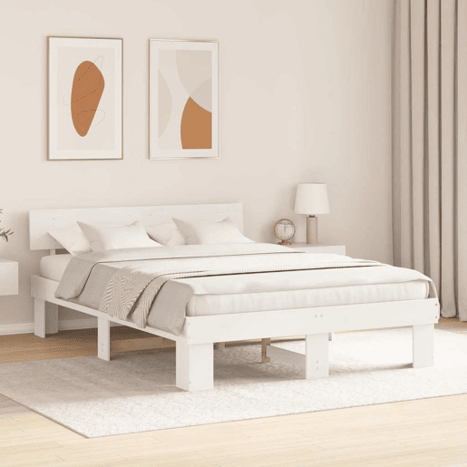 Estrutura da Cama de casal simple com cabeceira Branco 140 x 200 cm