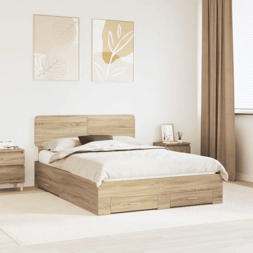 Estrutura da Cama de casal moderno com cabeceira Carvalho Sonoma 150 x 200 cm